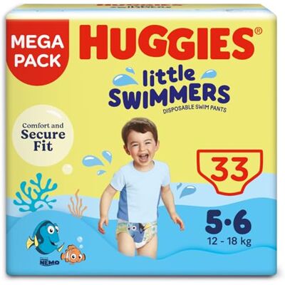 HUGGIES Little Swimmers, Swim Nappies, Size 5-6 33 Pants Maximum Protection Swimming Nappies with Leak Guards All-Round Stretchy Waistband HUGGIES Little Swimmers, Swim Nappies, Size 5-6 33 Pants Maximum Protection Swimming Nappies with Leak Guards All-Round Stretchy Waistband