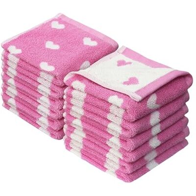 ORIGINAL KIDS Wash Cloth 100% Cotton Set of 12 Washcloths Pink White Bath Time Hearts Super Soft Colorful Absorbent Quick Dry Easy Care Jacquard Face Towel 12x12 inch Face Cloth ORIGINAL KIDS Wash Cloth 100% Cotton Set of 12 Washcloths Pink White Bath Time Hearts Super Soft Colorful Absorbent Quick Dry Easy Care Jacquard Face Towel 12x12 inch Face Cloth