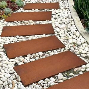 Nicoman Corten Steel Stepping Stones, Rustic Brown, Rectangular Garden Path Pavers, Outdoor Landscaping (Pack of 4) Nicoman Corten Steel Stepping Stones, Rustic Brown, Rectangular Garden Path Pavers, Outdoor Landscaping (Pack of 4)