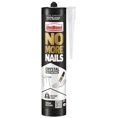 Unibond No More Nails All Materials Crystal Clear High Strength Grab Adhesive, Transparent Construction Glue for Wood, Metal, Brick, Glass & Tile, Indoor & Outdoor Use, 280 ml Cartridge Unibond No More Nails All Materials Crystal Clear High Strength Grab Adhesive, Transparent Construction Glue for Wood, Metal, Brick, Glass & Tile, Indoor & Outdoor Use, 280 ml Cartridge