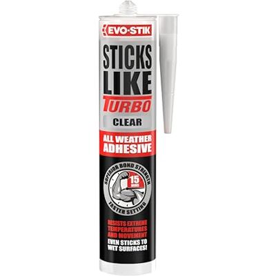 EVO-STIK Sticks Like Turbo CLEAR Adhesive 290ml All Weather Fast Setting Extreme Temperature & Movement Resistant EVO-STIK Sticks Like Turbo CLEAR Adhesive 290ml All Weather Fast Setting Extreme Temperature & Movement Resistant