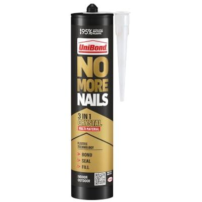 Unibond No More Nails 3-in-1 Transparent High-Strength Adhesive, Bonds Seals & Fills, Waterproof Grab & Gap Filler for Wood, Tile, Metal & Concrete, Indoor & Outdoor Use, 1 x 280 ml Cartridge Unibond No More Nails 3-in-1 Transparent High-Strength Adhesive, Bonds Seals & Fills, Waterproof Grab & Gap Filler for Wood, Tile, Metal & Concrete, Indoor & Outdoor Use, 1 x 280 ml Cartridge