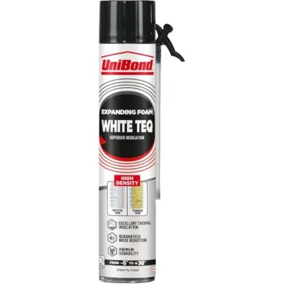 Unibond WhiteTeq Expanding Foam, Pure White PU Foam Gap Filler for Construction Filling and Insulating, Thermal and Sound Insulation, 1x 750ml Can Unibond WhiteTeq Expanding Foam, Pure White PU Foam Gap Filler for Construction Filling and Insulating, Thermal and Sound Insulation, 1x 750ml Can