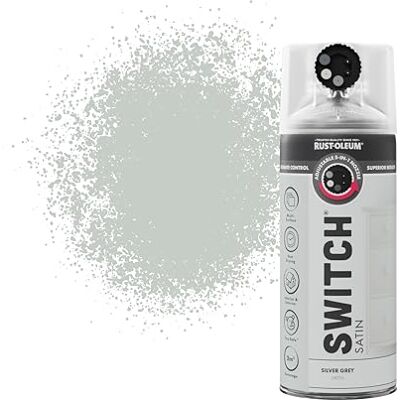 Rust-Oleum Switch 5 in 1 Nozzle Multi Surface Topcoat Decorative Spray Paint Aerosol 400ml Silver Grey Satin Finish Rust-Oleum Switch 5 in 1 Nozzle Multi Surface Topcoat Decorative Spray Paint Aerosol 400ml Silver Grey Satin Finish