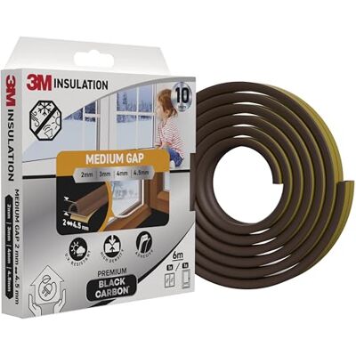 3M Premium Insulation Foam Seal, 6m, Brown, Medium Gap up to 4.5mm Self-Adhesive Rubber Black Carbon for Insulating Gaps in Windows, Doors, Enhanced Strength, UV resistant, Long-lasting Performance 3M Premium Insulation Foam Seal, 6m, Brown, Medium Gap up to 4.5mm Self-Adhesive Rubber Black Carbon for Insulating Gaps in Windows, Doors, Enhanced Strength, UV resistant, Long-lasting Performance