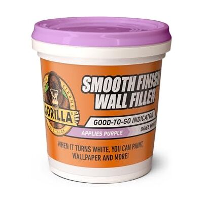 GORILLA Smooth Finish Wall Filler, 473ml – Applies Purple & Dries White Repairs Small and Large Holes in Walls & Ceiling, Smooth Finish, Won’t Shrink or Crack, Fills any Depth Indoor & Outdoor Use GORILLA Smooth Finish Wall Filler, 473ml – Applies Purple & Dries White Repairs Small and Large Holes in Walls & Ceiling, Smooth Finish, Won’t Shrink or Crack, Fills any Depth Indoor & Outdoor Use