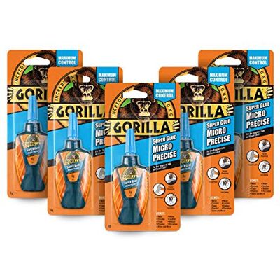 GORILLA Super Glue Micro Precise, 5g (6 Pack) – All Purpose, Fast Setting with Precise Dispensing Tool & Anti-Clog Cap Ideal for Metal, Ceramics, Leather & More GORILLA Super Glue Micro Precise, 5g (6 Pack) – All Purpose, Fast Setting with Precise Dispensing Tool & Anti-Clog Cap Ideal for Metal, Ceramics, Leather & More