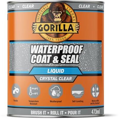 GORILLA Waterproof Coat & Seal Clear, 473ml Weatherproof Liquid Sealant Stops & Prevents Leaks For Roof Tiles, Brick, Wood, Metal, Concrete, Stone, Rubber, Plastics* GORILLA Waterproof Coat & Seal Clear, 473ml Weatherproof Liquid Sealant Stops & Prevents Leaks For Roof Tiles, Brick, Wood, Metal, Concrete, Stone, Rubber, Plastics*