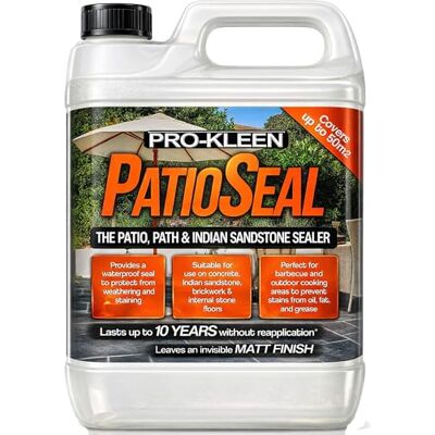 Pro-Kleen PatioSeal Matt Patio Sealer/Sealant for Indian Sandstone, Indoor/Outdoor Hard Floor Lasts up to 10 Years (5 Litres) (Package may vary) Pro-Kleen PatioSeal Matt Patio Sealer/Sealant for Indian Sandstone, Indoor/Outdoor Hard Floor Lasts up to 10 Years (5 Litres) (Package may vary)