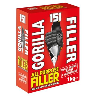 Gorilla Filler 151 All Purpose Wall Repairs (1kg) Seals & Fills Cracks, Gaps and Holes Interior & Exterior Use Plaster, Plasterboard, Wood, Brick, Stone Gorilla Filler 151 All Purpose Wall Repairs (1kg) Seals & Fills Cracks, Gaps and Holes Interior & Exterior Use Plaster, Plasterboard, Wood, Brick, Stone