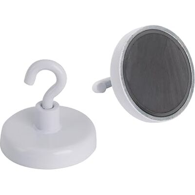 FIRST4MAGNETS Ferrite White Painted Clamping Magnet with M4 Hook for Hanging, Holding or Displaying Items 32mm dia 7.3kg Pull Pack of 10 FIRST4MAGNETS Ferrite White Painted Clamping Magnet with M4 Hook for Hanging, Holding or Displaying Items 32mm dia 7.3kg Pull Pack of 10