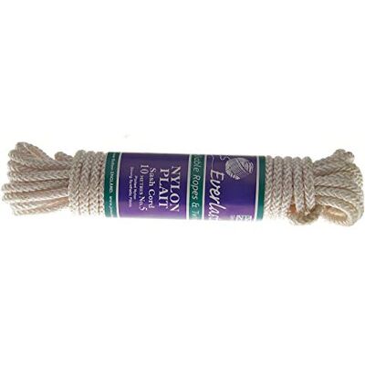 EVERLASTO Plaited Nylon Sash Cord Pulley Line Rope with Strong Nylon Core No.4 (6.5mm) x 25m, White EVERLASTO Plaited Nylon Sash Cord Pulley Line Rope with Strong Nylon Core No.4 (6.5mm) x 25m, White