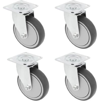 Amig Set of 4 Furniture Castors Diameter 100 mm Rotating Castors with Mounting Plate Maximum Load 110 kg For Moving Heavy Furniture Roller Bearings Plastic Core Grey Rubber Amig Set of 4 Furniture Castors Diameter 100 mm Rotating Castors with Mounting Plate Maximum Load 110 kg For Moving Heavy Furniture Roller Bearings Plastic Core Grey Rubber
