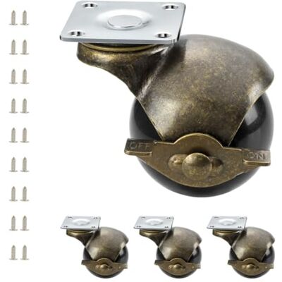 JGJC 2 inch Ball Caster Wheel Set of 4,Vintage Furniture Caster with Brake,Ball Wheels for Cabinet Table Dresser Ottoman DIY Project Swivel Antique Brass Plate Castor Heavy Duty (Mounting Height 2-1/2’’) JGJC 2 inch Ball Caster Wheel Set of 4,Vintage Furniture Caster with Brake,Ball Wheels for Cabinet Table Dresser Ottoman DIY Project Swivel Antique Brass Plate Castor Heavy Duty (Mounting Height 2-1/2’’)