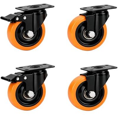 Relaxdays Swivel Castors, Set of 4, 50 mm, 400 kg, Black/Orange Relaxdays Swivel Castors, Set of 4, 50 mm, 400 kg, Black/Orange