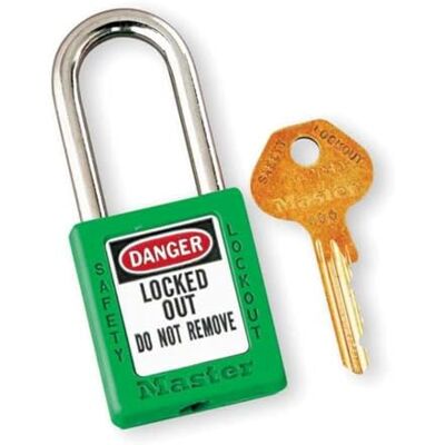 Master Lock Green Zenex™ thermoplastic Safety Padlock, 38mm Wide with 38mm Shackle, keyed Different Master Lock Green Zenex™ thermoplastic Safety Padlock, 38mm Wide with 38mm Shackle, keyed Different
