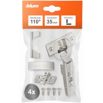 Blum 4X Clip top Cabinet Hinge 35mm Full Overlay no Damper Nickel Blum 4X Clip top Cabinet Hinge 35mm Full Overlay no Damper Nickel
