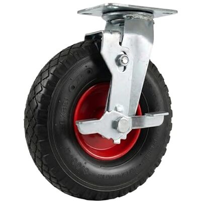 Relaxdays swivel castor with brake, 3.00-4, 120 kg, black/red Relaxdays swivel castor with brake, 3.00-4, 120 kg, black/red