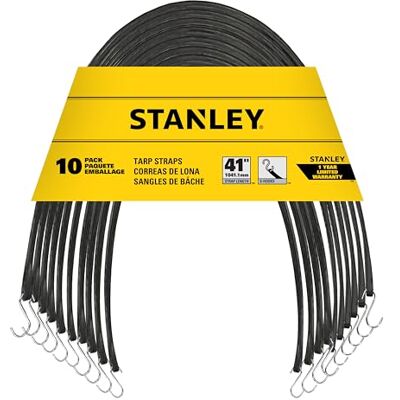 Stanley S300441 Black 41" All-Weather Rubber Bungee Cords with S-Hooks for Securing Tarps, Flatbed Hauler and Boat Covers, Storage, and Cargo, 10 Pack Stanley S300441 Black 41" All-Weather Rubber Bungee Cords with S-Hooks for Securing Tarps, Flatbed Hauler and Boat Covers, Storage, and Cargo, 10 Pack