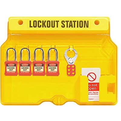 Centurion Lockout Tagout Station Board Filled Yellow 4 x Padlocks 1 x 25mm Hasp 10 x Do Not Operate Tags Supplied With Cover Centurion Lockout Tagout Station Board Filled Yellow 4 x Padlocks 1 x 25mm Hasp 10 x Do Not Operate Tags Supplied With Cover