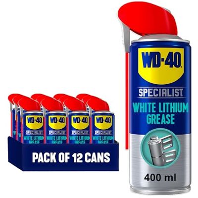 WD-40 Specialist White Lithium Grease Spray, 400ml 12-Pack, Long Lasting Spray Grease for Metal to Metal, Bearings, Hinges and Gears, Corrosion and Rust Protection WD-40 Specialist White Lithium Grease Spray, 400ml 12-Pack, Long Lasting Spray Grease for Metal to Metal, Bearings, Hinges and Gears, Corrosion and Rust Protection