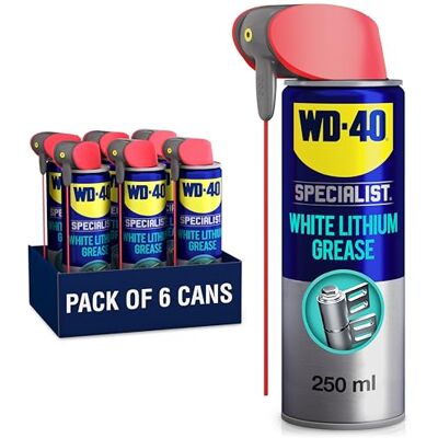 WD-40 Specialist White Lithium Grease Spray, 250ml 6-Pack, Long Lasting Spray Grease for Metal to Metal, Bearings, Hinges and Gears, Corrosion and Rust Protection WD-40 Specialist White Lithium Grease Spray, 250ml 6-Pack, Long Lasting Spray Grease for Metal to Metal, Bearings, Hinges and Gears, Corrosion and Rust Protection