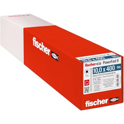 fischer PowerFast II CTP 10.0 x 400, powerful wood screws with countersunk head, inner star receptacle and partial thread, for constructive timber construction, pack of 50 fischer PowerFast II CTP 10.0 x 400, powerful wood screws with countersunk head, inner star receptacle and partial thread, for constructive timber construction, pack of 50