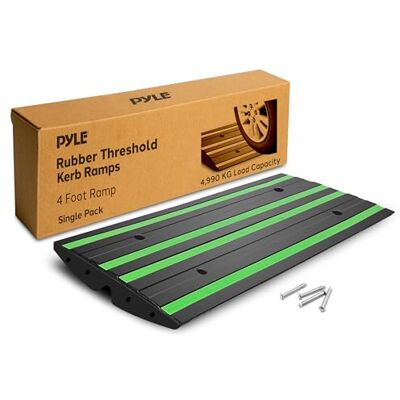 Pyle Heavy Duty Rubber Kerb Ramp 122cm – Extra-Strong Driveway Curb Ramp for Cars, Motorcycles, Vans & SUVs, Non-Slip Threshold Ramp with Green Reflective Strips, Waterproof, With Expansion Screws Pyle Heavy Duty Rubber Kerb Ramp 122cm – Extra-Strong Driveway Curb Ramp for Cars, Motorcycles, Vans & SUVs, Non-Slip Threshold Ramp with Green Reflective Strips, Waterproof, With Expansion Screws