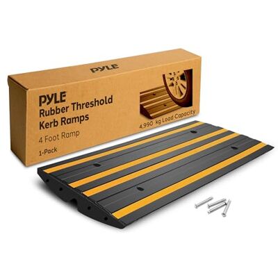 Pyle Heavy Duty Rubber Kerb Ramp 122cm – Extra-Strong Driveway Curb Ramp for Cars, Motorcycles, Vans & SUVs, Non-Slip Threshold Ramp with Green Reflective Strips, Waterproof, With Expansion Screws Pyle Heavy Duty Rubber Kerb Ramp 122cm – Extra-Strong Driveway Curb Ramp for Cars, Motorcycles, Vans & SUVs, Non-Slip Threshold Ramp with Green Reflective Strips, Waterproof, With Expansion Screws