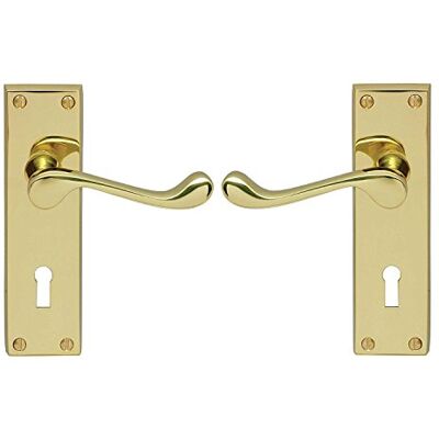 Carlisle Brass Victorian Scroll Lever On Backplate Lock 57mm c/c Brass Includes a pair of handles & fixings, gold, 15.5 x 4.1 x 5.8 cm, CBS54/BP Carlisle Brass Victorian Scroll Lever On Backplate Lock 57mm c/c Brass Includes a pair of handles & fixings, gold, 15.5 x 4.1 x 5.8 cm, CBS54/BP