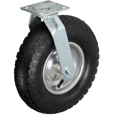 Relaxdays Swivel Castor, 3.50-6, Max. Load 120 kg, Rubber, Steel Plate, Air-Filled, Heavy-Duty Wheel, Black/Silver, 35 x 30 x 13.5 cm Relaxdays Swivel Castor, 3.50-6, Max. Load 120 kg, Rubber, Steel Plate, Air-Filled, Heavy-Duty Wheel, Black/Silver, 35 x 30 x 13.5 cm
