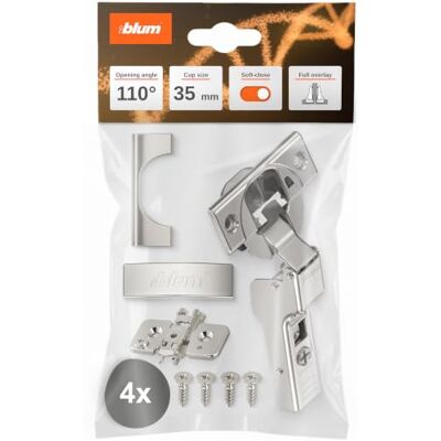 Blum 4X Clip top OTION Cabinet Hinge 35mm Half Overlay Nickel Blum 4X Clip top OTION Cabinet Hinge 35mm Half Overlay Nickel