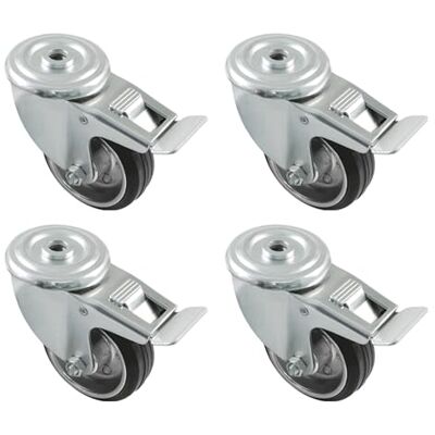 Amig Set of 4 Furniture Brake Castors Diameter 80 mm Rotating Castors without Mounting Plate Maximum Load 70 kg For Moving Heavy Furniture Roller Bearings Metal Core Black Rubber Amig Set of 4 Furniture Brake Castors Diameter 80 mm Rotating Castors without Mounting Plate Maximum Load 70 kg For Moving Heavy Furniture Roller Bearings Metal Core Black Rubber