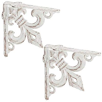 Relaxdays 2x Shelf Brackets, Cast Iron, Rack Support, Vintage Look, HWD: 14.5 x 3.5 x 14.5 cm, Angle for Shelves, White Relaxdays 2x Shelf Brackets, Cast Iron, Rack Support, Vintage Look, HWD: 14.5 x 3.5 x 14.5 cm, Angle for Shelves, White