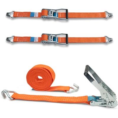 Dolezych DoZurr 5000 Tie Down Straps with Sturdy Ratchet and Profile Hook, Load Capacity up to 2500 kg, 50 mm Wide x 6 m Long, Orange, for Trucks and Large Trailers Set of 2 Dolezych DoZurr 5000 Tie Down Straps with Sturdy Ratchet and Profile Hook, Load Capacity up to 2500 kg, 50 mm Wide x 6 m Long, Orange, for Trucks and Large Trailers Set of 2