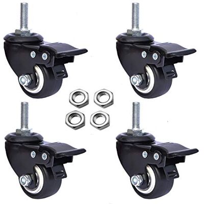 AAGUT OuYi 4pcs 1.5" Swivel Stem Casters with Brake Lock Heavy Duty PU Rubber Wheels, M10x25x40mm OeCaster40_1025EN AAGUT OuYi 4pcs 1.5" Swivel Stem Casters with Brake Lock Heavy Duty PU Rubber Wheels, M10x25x40mm OeCaster40_1025EN