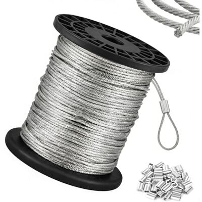 Woobroo 2mm Wire Rope, 304 Stainless Steel Wire Cable 50m, 7x7 Strand Core with 40 Aluminum Crimping Loops, Metal Cable for Hanging, Clothes Line, Garden, Picture Hanging, Garden & Daily DIY Woobroo 2mm Wire Rope, 304 Stainless Steel Wire Cable 50m, 7x7 Strand Core with 40 Aluminum Crimping Loops, Metal Cable for Hanging, Clothes Line, Garden, Picture Hanging, Garden & Daily DIY