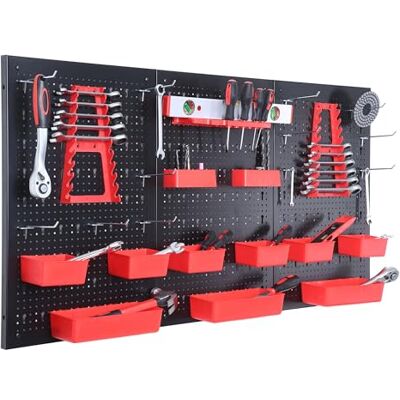 Relaxdays tool rack, 3 pegboards, 26-piece accessory set, HxW: 60 x 40 cm, metal, workshop, black/red Relaxdays tool rack, 3 pegboards, 26-piece accessory set, HxW: 60 x 40 cm, metal, workshop, black/red