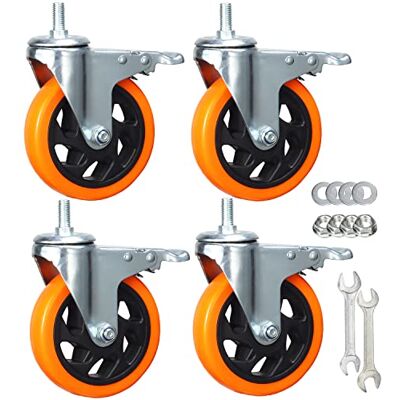 YEWEKE Heavy Duty Swivel Wheels, 3 Inch Yellow PVC Casters with Metric Stem M12-1.75x25mm Double Brakes Castors Safety Wheels up to 1200 Lbs/Set for Industry and Furniture Set of 4 (5 Inch) YEWEKE Heavy Duty Swivel Wheels, 3 Inch Yellow PVC Casters with Metric Stem M12-1.75x25mm Double Brakes Castors Safety Wheels up to 1200 Lbs/Set for Industry and Furniture Set of 4 (5 Inch)