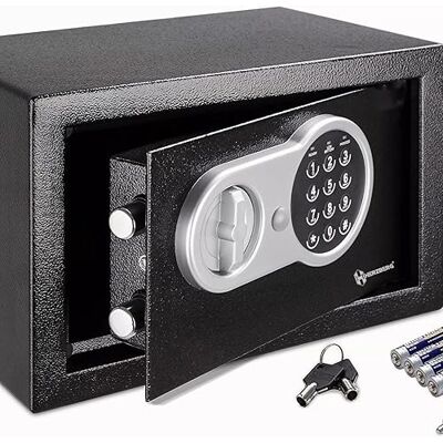 Herzberg HG03855, Electronic Digital Safe with Double Access Code, Sound Alert, Low Battery Indicator, Heavy Duty Locks 20 mm, Black, 8.5 Litres Herzberg HG03855, Electronic Digital Safe with Double Access Code, Sound Alert, Low Battery Indicator, Heavy Duty Locks 20 mm, Black, 8.5 Litres