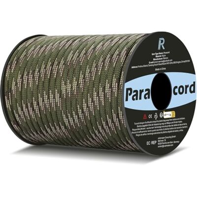 Romon Paracord 550 9 Strands 30 m Nylon Rope 4 mm Military Green Camouflage 250kg Strength for Survival, Camping, DIY Romon Paracord 550 9 Strands 30 m Nylon Rope 4 mm Military Green Camouflage 250kg Strength for Survival, Camping, DIY