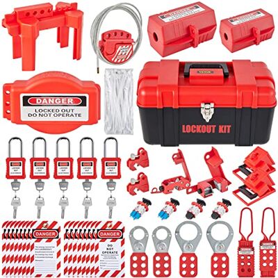VEVOR 43 PCS Lockout Tagout Kits, Electrical Safety Loto Kit Includes Padlocks, 5 Kinds of Lockouts, Hasps, Tags & Ties, Box, Lockout Safety Tools for Electrical Risk Removal in Industrial, Machinery VEVOR 43 PCS Lockout Tagout Kits, Electrical Safety Loto Kit Includes Padlocks, 5 Kinds of Lockouts, Hasps, Tags & Ties, Box, Lockout Safety Tools for Electrical Risk Removal in Industrial, Machinery