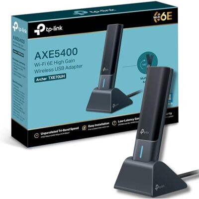 TP-Link Archer TXE70UH AXE5400 WiFi 6E Tri-Band WiFi Dongle for PC, USB WiFi Adapter for PC, High Gain Antennas, 3.0 USB WiFi Dongle, Win10/11 Support, MU-MIMO, OFDMA, Broader Coverage, Lower Latency TP-Link Archer TXE70UH AXE5400 WiFi 6E Tri-Band WiFi Dongle for PC, USB WiFi Adapter for PC, High Gain Antennas, 3.0 USB WiFi Dongle, Win10/11 Support, MU-MIMO, OFDMA, Broader Coverage, Lower Latency