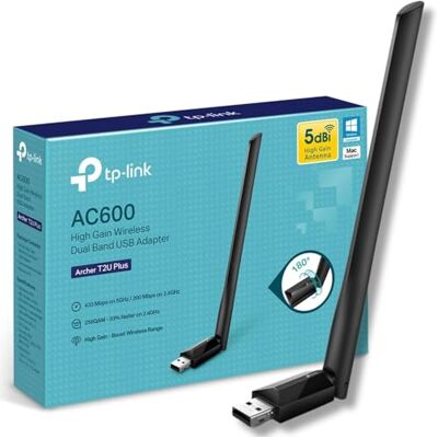 TP-Link Archer T2U Plus WiFi Dongle, WiFi Adapter for PC, AC600 High Gain Wireless, High-Gain Antenna, Dual Band Wireless, USB WiFi Adapter for PC, USB WiFi Dongle, Supports Win/Mac OS X, High-Speed TP-Link Archer T2U Plus WiFi Dongle, WiFi Adapter for PC, AC600 High Gain Wireless, High-Gain Antenna, Dual Band Wireless, USB WiFi Adapter for PC, USB WiFi Dongle, Supports Win/Mac OS X, High-Speed