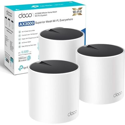TP-Link Deco X55(3-pack) AX3000Mbps Whole Home Mesh WiFi 6 System, AI-Driven Seamless Mesh, Coverage 6,500 ft2, 150 Devices Connection, WiFi Router, Extender Booster, Easy Setup, Alexa&Google Home TP-Link Deco X55(3-pack) AX3000Mbps Whole Home Mesh WiFi 6 System, AI-Driven Seamless Mesh, Coverage 6,500 ft2, 150 Devices Connection, WiFi Router, Extender Booster, Easy Setup, Alexa&Google Home