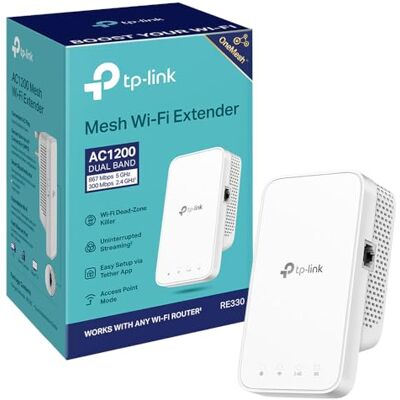 TP-Link RE330 AC1200Mbps WiFi Extender Booster, Ethernet Port, EasyMesh, WiFi Booster Range Extender, Internet Booster, Access Point, Works with Any WiFi Router, App Control Easy Setup, UK Plug TP-Link RE330 AC1200Mbps WiFi Extender Booster, Ethernet Port, EasyMesh, WiFi Booster Range Extender, Internet Booster, Access Point, Works with Any WiFi Router, App Control Easy Setup, UK Plug