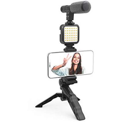 DigiPower Vlogging "Like Me" LED Video Light + Microphone + Mobile Phone Holder + Hand Grip/Mini Tripod Compatible with Smartphones for TikTok, Youtube, Live Streaming and Meetings DigiPower Vlogging "Like Me" LED Video Light + Microphone + Mobile Phone Holder + Hand Grip/Mini Tripod Compatible with Smartphones for TikTok, Youtube, Live Streaming and Meetings