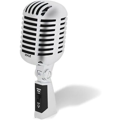 Pyle Classic Retro Dynamic Vocal Microphone, Old Vintage Style Unidirectional Cardioid Mic with XLR Cable, Universal Stand Compatible, Live Performance In Studio Recording, Podcast – Silver Pyle Classic Retro Dynamic Vocal Microphone, Old Vintage Style Unidirectional Cardioid Mic with XLR Cable, Universal Stand Compatible, Live Performance In Studio Recording, Podcast – Silver