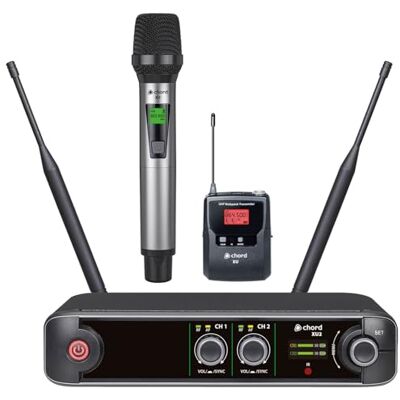 Chord XU2 Dual UHF Wireless Microphone System – Handheld & Headset/Lapel Mic Combo, Portable PA System for Karaoke, Fitness Class, DJ, Presenter & Voice Amplifier UK Chord XU2 Dual UHF Wireless Microphone System – Handheld & Headset/Lapel Mic Combo, Portable PA System for Karaoke, Fitness Class, DJ, Presenter & Voice Amplifier UK
