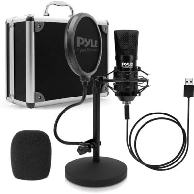 Pyle USB Condenser Microphone Kit – PC Gaming Mic with Pop Filter, Stand, and Case, Plug & Play USB Microphone for Streaming, Podcasting, Recording, YouTube & Desktop Use Pyle USB Condenser Microphone Kit – PC Gaming Mic with Pop Filter, Stand, and Case, Plug & Play USB Microphone for Streaming, Podcasting, Recording, YouTube & Desktop Use